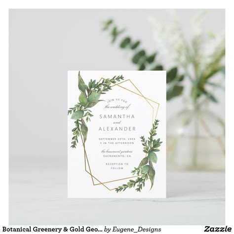 Botanical Greenery And Gold Geometric Wedding Invitation Postcard