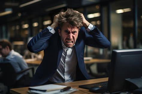 Premium Ai Image Boss And Businessman Pulling His Hair With Angry