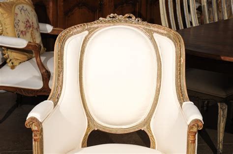 French Louis Xvi Style 19th Century Bergère Chair With Distressed