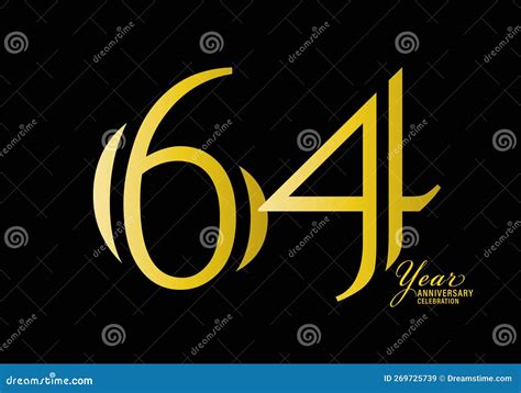 64 Years Anniversary Celebration Logotype Gold Color Vector 64th