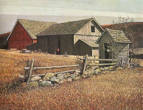 Farm Barn Fence Landscape Paintings Small Wall Art Watercolor