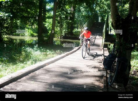 A family cycle through nature in rural france and explore the landscape