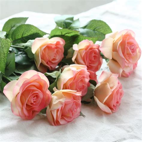 12pcs lot artificial flowers latex real touch rose flowers wedding bouquet home party fake