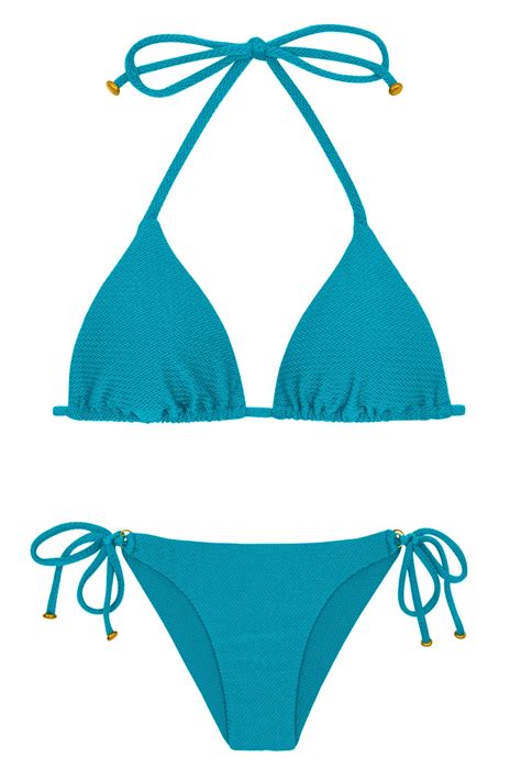 Our New Series On Sale Rio De Sol Textured Triangle Blue Bikini With