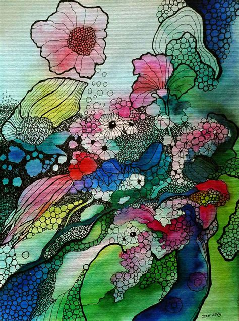 Flowers By Zzen Watercolor And Ink Flower Art Watercolor Art