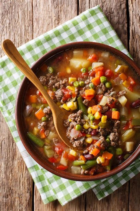 In this healthy ground beef recipe, bell peppers are stuffed with ground beef, rice, mushrooms, corn, plenty of herbs, and some cheese for a hearty dish that will truly leave you feeling full and satisfied. Easy Ground Beef Soup - Made with ground beef, water ...