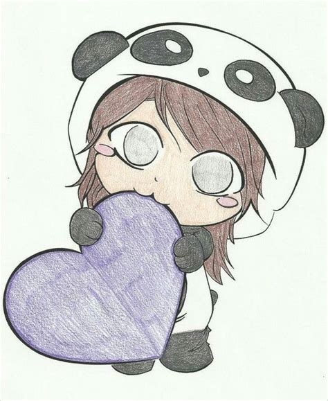 Cute Panda Girl Biting Heart Cute Panda Drawing Chibi