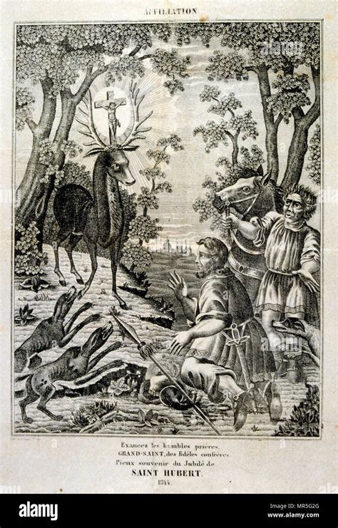 French 18th Century Illustration Of Saint Hubertus Or Hubert C 656