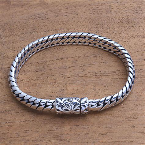 Mens Sterling Silver Snake Chain Bracelet From Bali Gallant Python