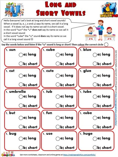 Long And Short Vowels Worksheets