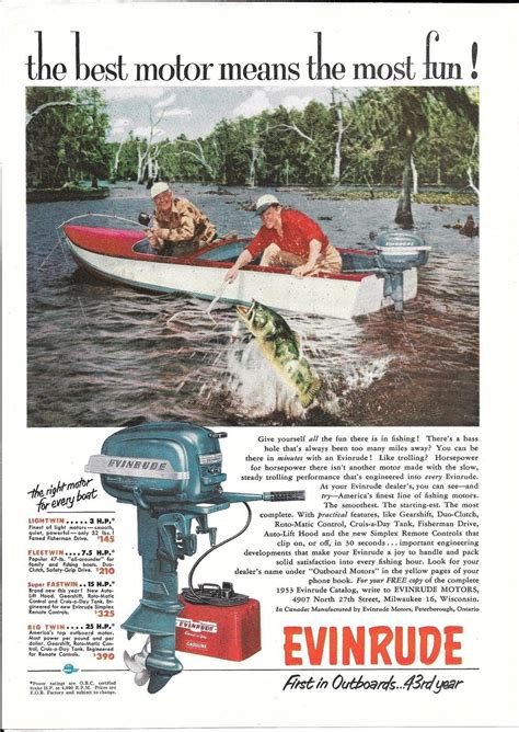 1953 Evinrude Motors Color Ad The Big Twin Outboard Motor Outboard