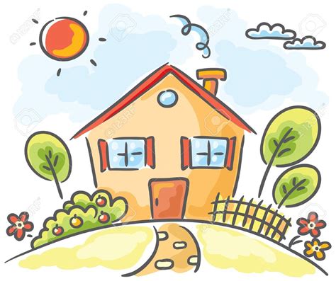 Cartoon haus briefpapier geschichte boot zeichnung zeichnung für kinder landschaftszeichnungen landschaft. 31896427 Cartoon House On A Hill Within Clipart House On ...
