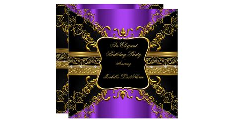Ornate Purple Black Gold Birthday Party Invitation