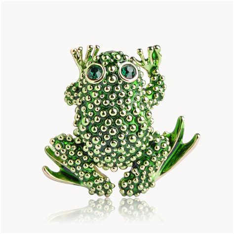 Blucome Vintage Green Enamel Frog Brooches For Women Gold Color Crystal