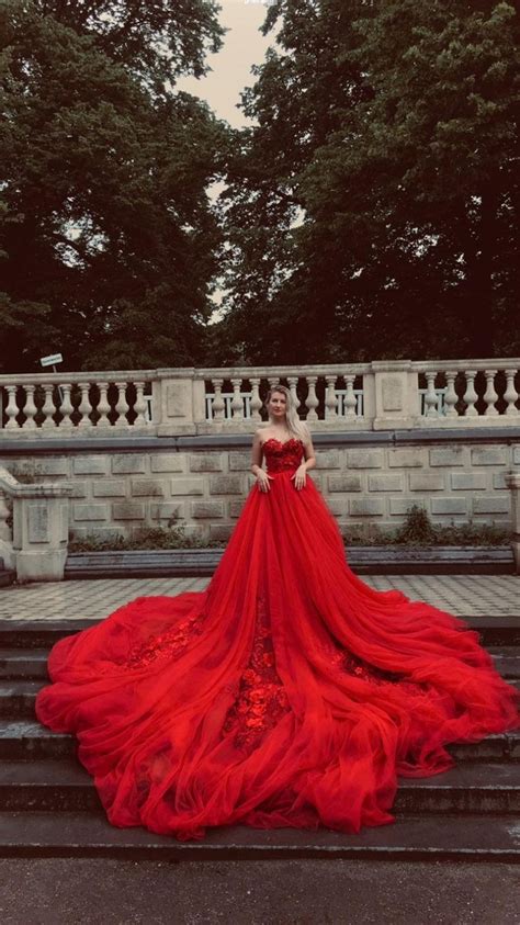 Wedding Red Dress Ballgown Haute Couture With Long Train 3d Etsy