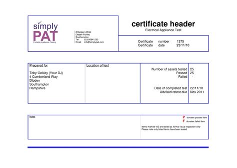 Find out the answers to all your questions right here. Pat Testing Certificate Template Download / Certificates ...