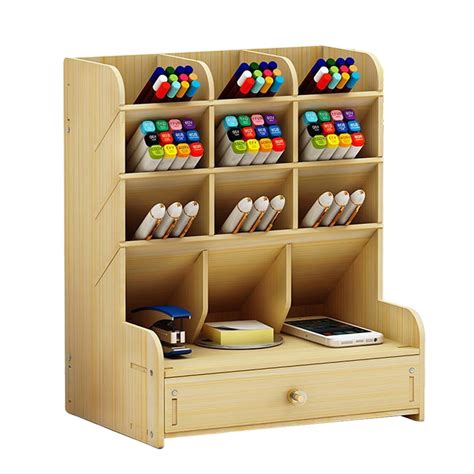 Famure Wooden Stationary Organizer Desktop Organizer Multi Functional