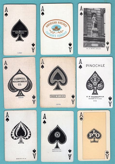 9 Single Swap Playing Cards Ace Of Spades Unique Lot Some Ads Vintage