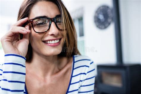 Happy Beautiful Young Woman Wearing Eyeglasses Stock Image Image Of
