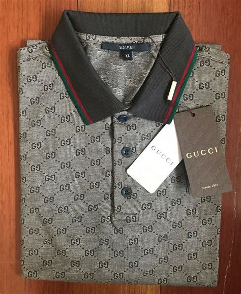 Gucci Mens Polo Shirt Brown With Gg Monogram Print Size Xl Casual