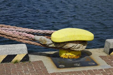 Mooring Bollard With A Mooring Rope On It Stock Image Image Of