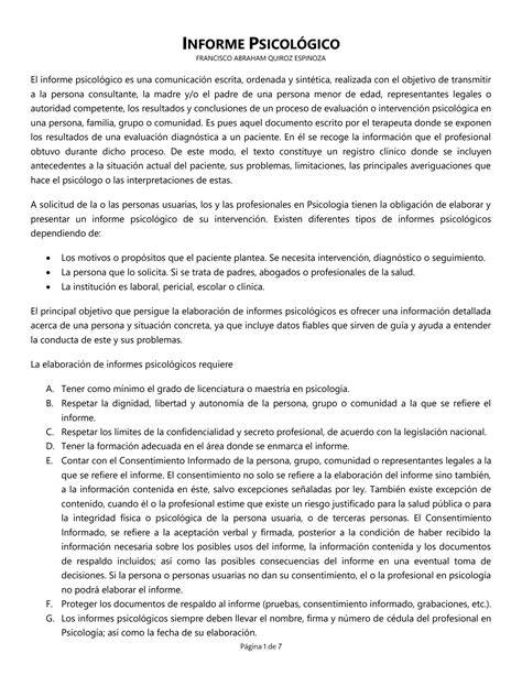 Solution Informe Psicol Gico Francisco A Quiroz Studypool