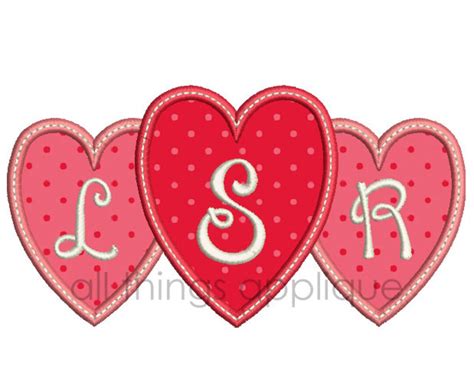 Valentine Applique Design Heart Trio Satin Stitch Etsy