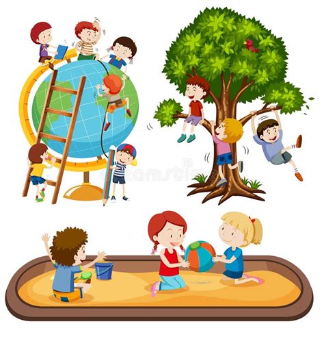 Happy Children At Playground Stock Vector Illustration Of Playground