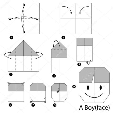 Step By Step Instructions How To Make Origami A Boy Stock Vector Image
