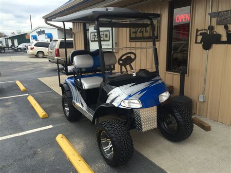 Custom Painted Electric Blue And Silver E Z Go Rxv Golf Cart With Custom