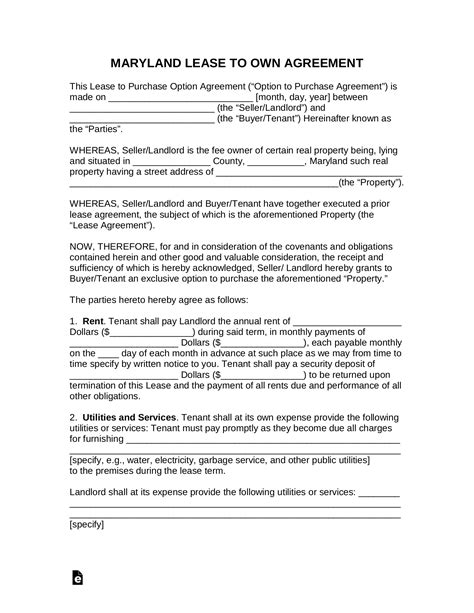 Free Maryland Rent-to-Own Lease Agreement - PDF | Word – eForms