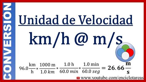 Conversión de km/h a m/s (método facil) - YouTube | Apuntes de clase