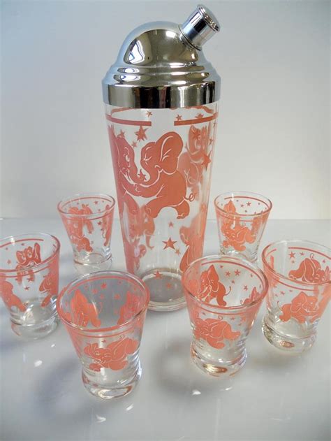 Pink Elephants Cocktail Set Vintage Dishware Elephant Vintage Barware