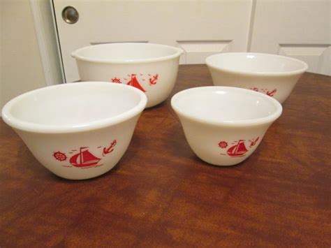 Mckee Glass Bowl Set Red Shipssailboats