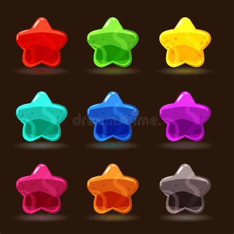 Cute Cartoon Jelly Stars In Different Colors Isolated Vector Cartoon