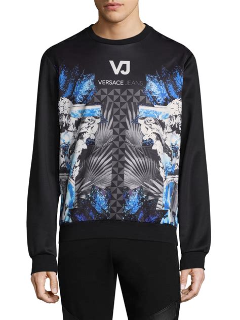 Lyst Versace Jeans Graphic Crewneck Sweater In Black For Men