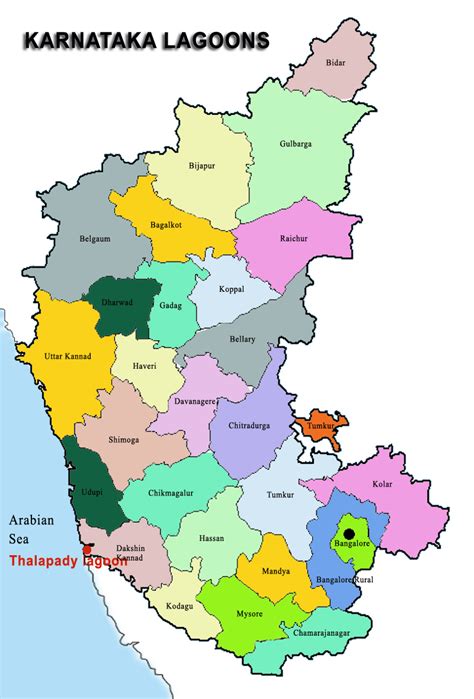 India profile brings you the karnataka map that shows you the important tourist places in on the karnataka map you can see the capital city bangalore and the tourist places of mysore, coorg. Karnataka-Lagoons