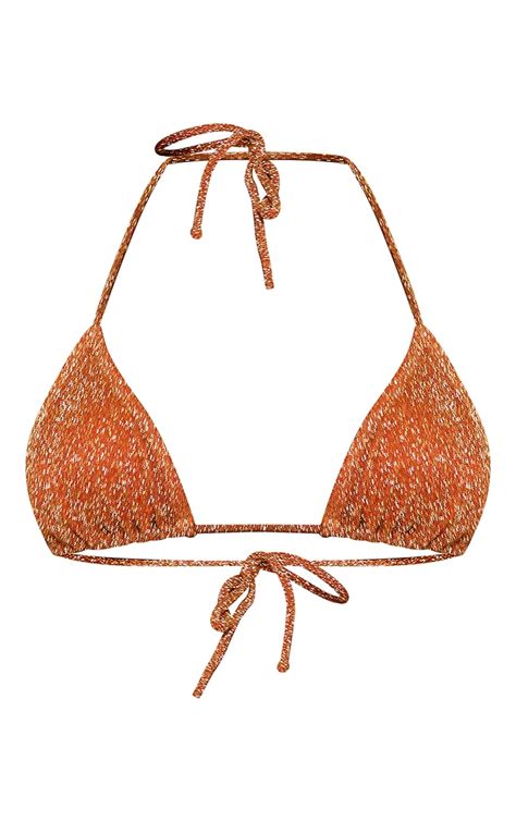 Orange Glitter Triangle Bikini Top Swimwear Prettylittlething