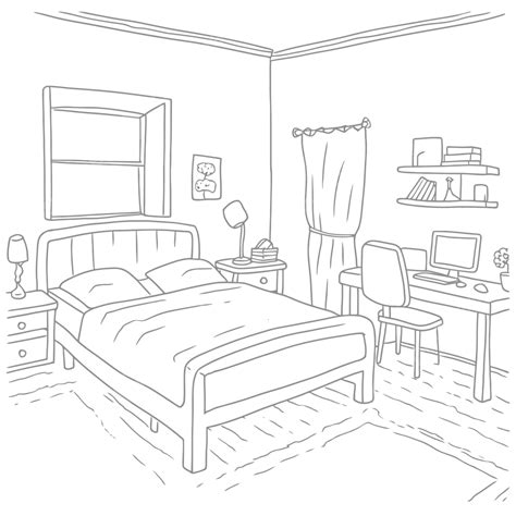 An Adult Bedroom Drawing Outline Sketch Vector Wing Drawing Bedroom