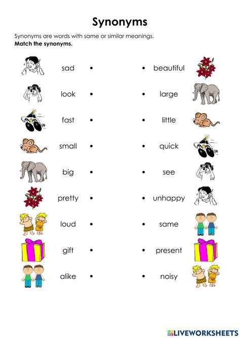 Synonyms Online Activity For Grade 1 2nd Grade Worksheets English