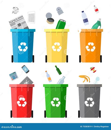Waste Management Concept Segregation Separation Garbage Cans Sorting