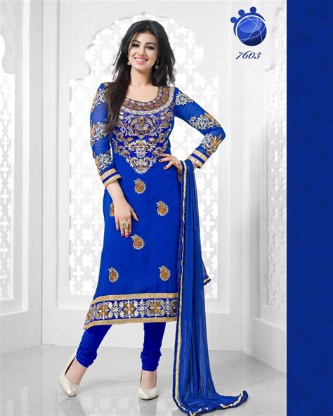 Buy Blue Embroidered Georgette Unstitched Salwar With Dupatta Online