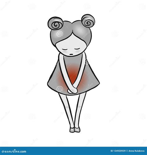 Vector Illustration - Girl Suffering Abdominal Pain Menstruation