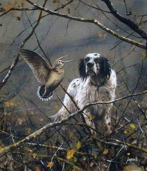 A Painting Of A Dog Looking At A Bird