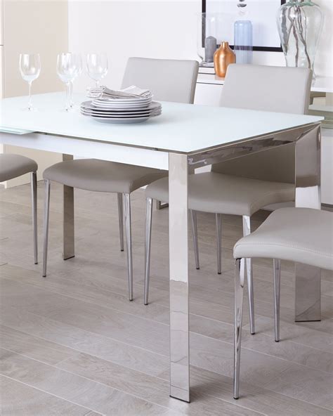 Eve Frosted Glass Extending White And Chrome Dining Table Danetti