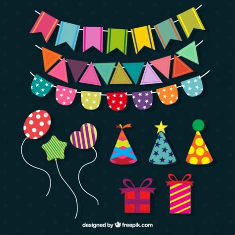 Colorful Party Elements In Flat Style Free Vector