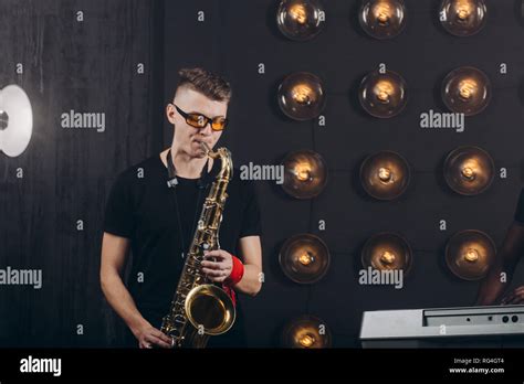 Talented Caucasian Guy Playing The Saxophone Stock Photo Alamy