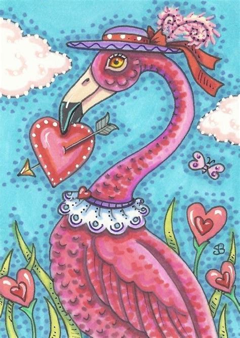 Valentine Pink Flamingo Cupids Heart Bird Holiday Sfa Susan Brack Art