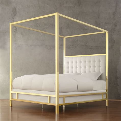 Full tutorial can be found at. Full Size Canopy Bed in Gold Finish with Button Tufted ...