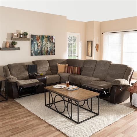 Fill your mancave with enough lounge space to seat the whole family for a movie. Baxton Studio Robinson 4-Piece Contemporary Taupe Fabric Upholstered L-Shaped Sectional Sofa ...